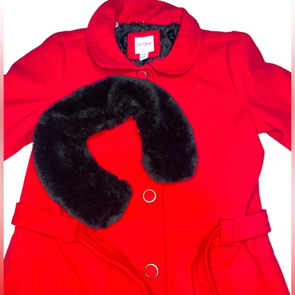 Cat & Jack Red Pea Coat w/ Removable Faux Fur Collar Girls XL LIKE NEW! - Picture 3 of 12